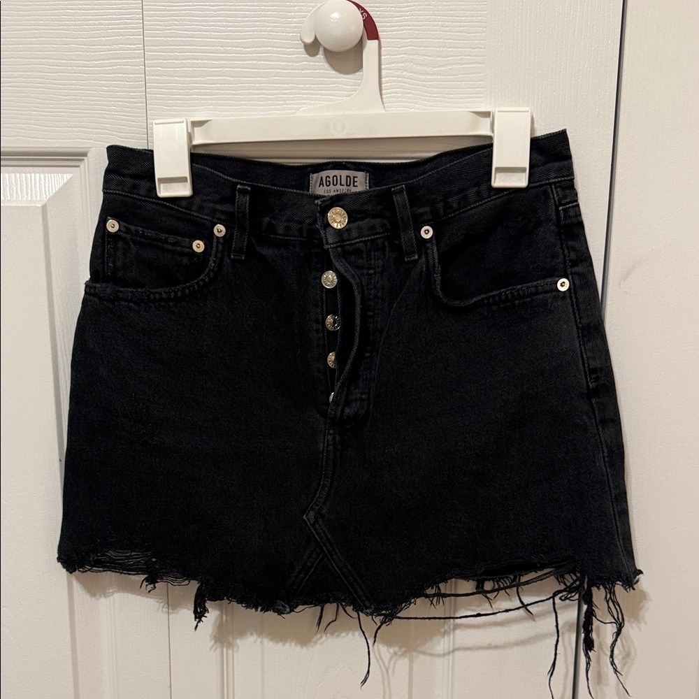Agolde Jet Black Frayed Hem Skirt